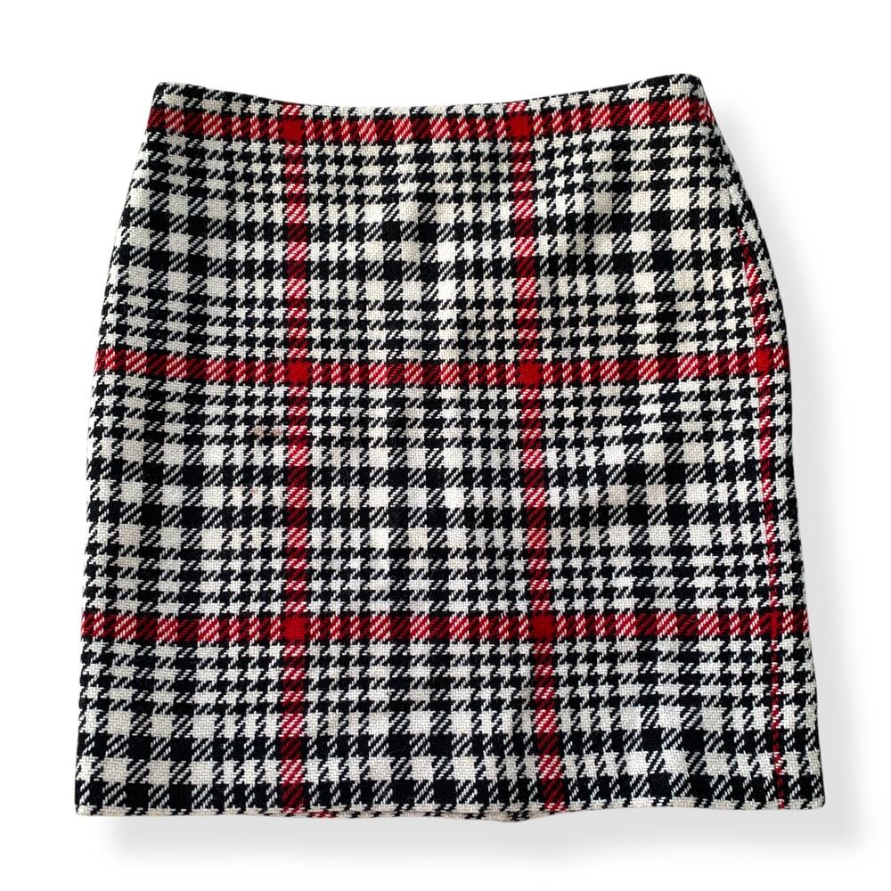 Talbots women's white black houndstooth wool blend knee length mini skirt US 8